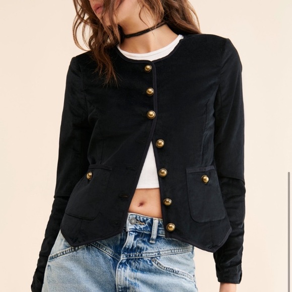 Free People Jackets & Blazers - Free People Becky Jacket Velvet Button Front Black Size Large
